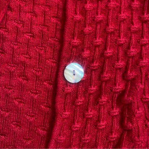 UNIQUE Sz Lrg Jones New York CHUNKY KNIT Cardigan Sweater Red Preppy - Picture 3 of 5